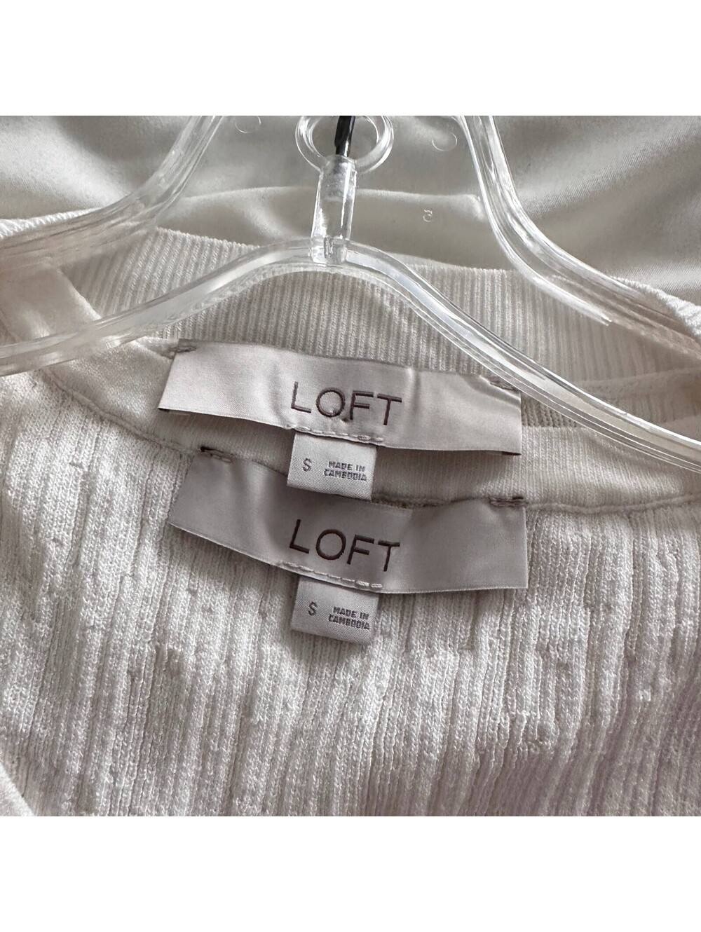 LOFT Ivory Ribbed Button Up Cardigan & Matching Top Set Women's Small Basic - Picture 5 of 9